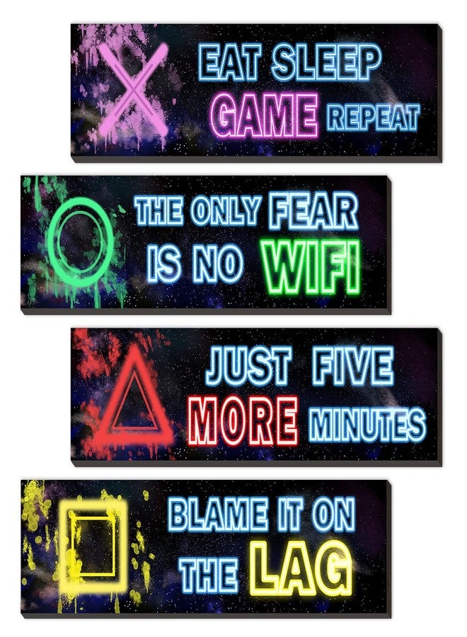 SHLINCO Wood Video Game Decor Set of 4 - Neon Gaming Theme, Gifts for Gamer Lover, Gamer Room Decor, Neon Gaming Wall Decor for Playroom and Game Room - Image 1